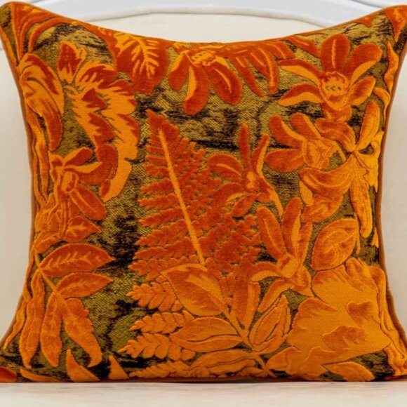 Vintage Floral  Leaf Velvet Decorative Velvet Throw Pillow Cover 18x18 - Picture 1 of 6